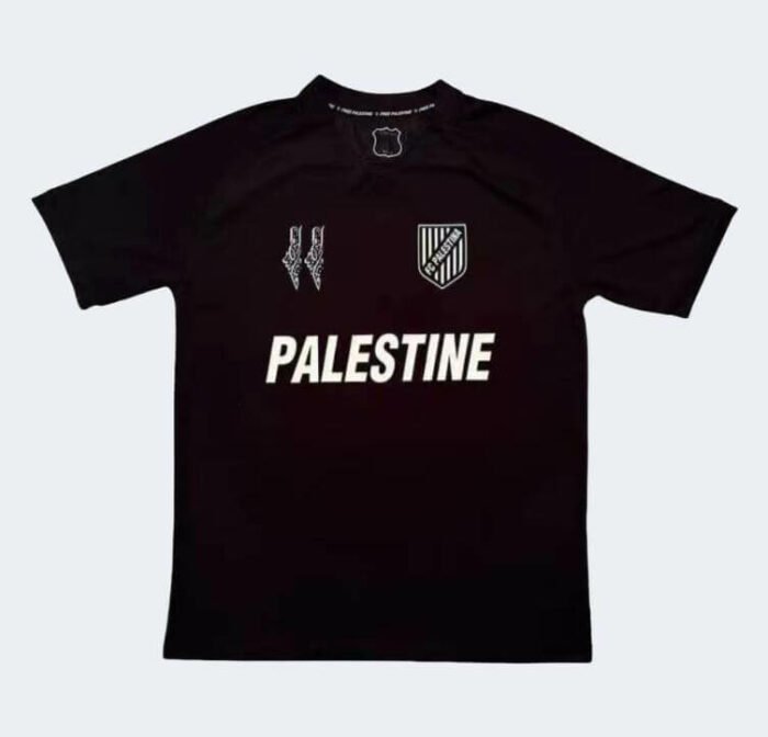 Palestine Black T-Shirt in White English Writing