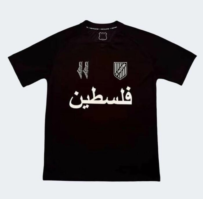 Palestine Black T-Shirt in White Arabic Writing